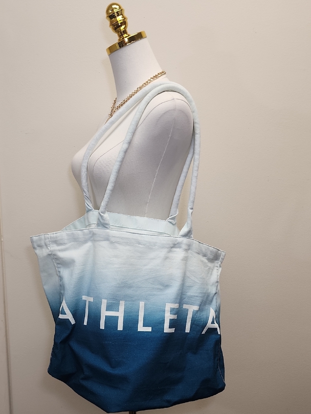 Athleta Ombre Blue White Logo Tote Bag Reusable Shopping Bag